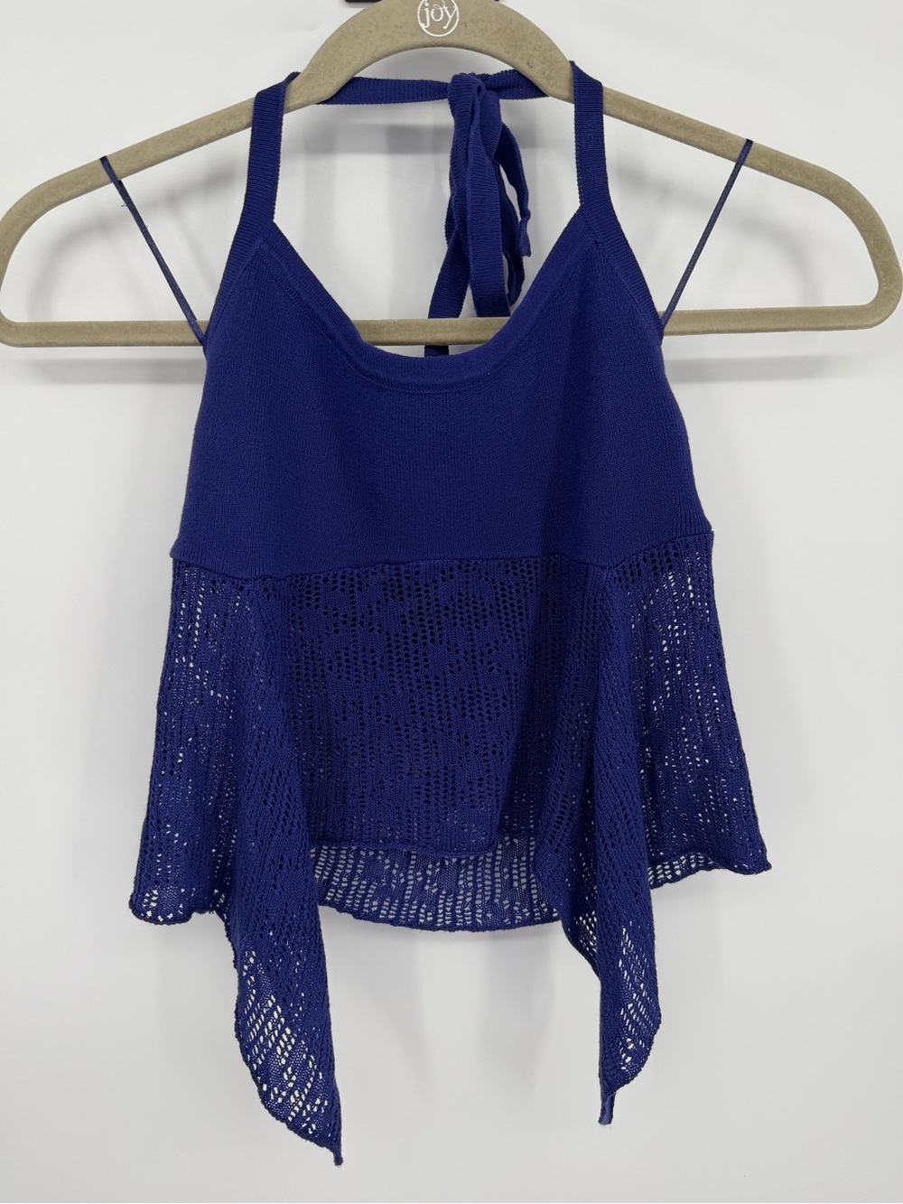 Third Charm Halter Crochet Swing Camisole - Deep Blue